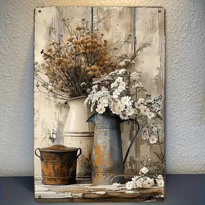 Vintage Plant Theme Flat Wall Decor Featuring Flower Design Rectangular Iron Sign Ideal for Indoor and Outdoor Spaces