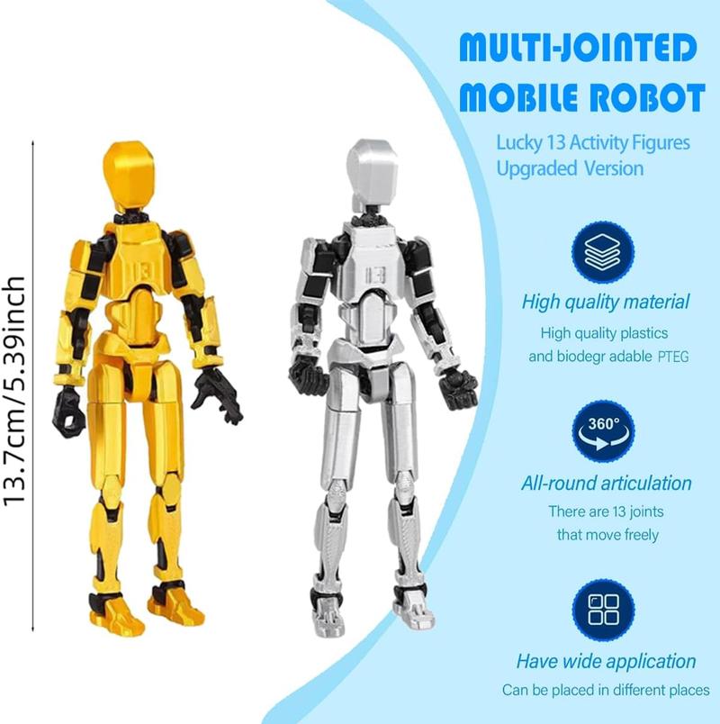 2 Pcs T13 Assembly Completed 3D Action Figure Set 3D Printed Multi-Jointed, Titan 13 Action Figures, Multi-Articular Lucky Mobile Robot Nova,Desktop Decorations for Game Lovers Toys