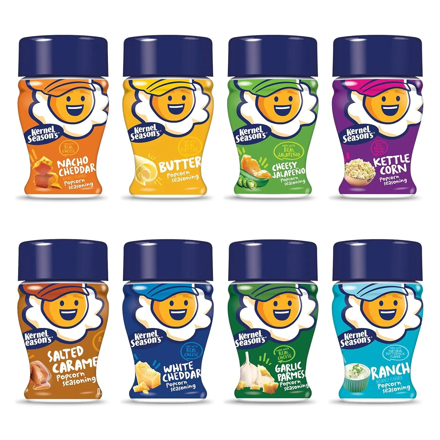 Kernel Season's Flavored Popcorn Powder Seasoning Mini Jars Variety Pack - 0.9 oz (Pack of 8), Travel Snacks with Milk, Natural Coconut Oil Ingredients