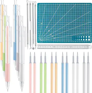 24 Pcs Art Cutting Tools Kit,Include 6 Carving Craft Paper Pen Cutting Tool with 12 Refills 4 Weeding Art Tool Double Sided Cutting Mat for DIY Project Art Hobby,Valentine's Day Gifts,Hand Tools Kits