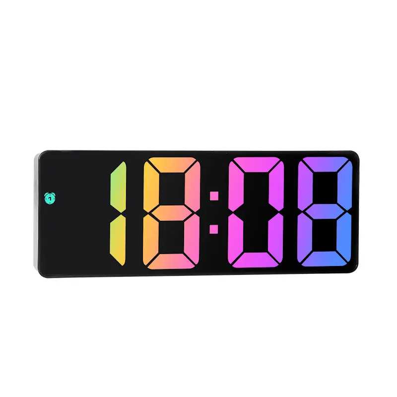 AMIR Upgraded 8-in-1 Modern Rectangle Metal Digital Clock (Black) - Home Desk Decor, Rainbow LED Glow Display, Type-C USB Port, Adjustable Brightness, DST, Snooze, 24H Display, AAA Compatible, Alarm+Temp, Tap/Speak to Wake (Birthday Gift)