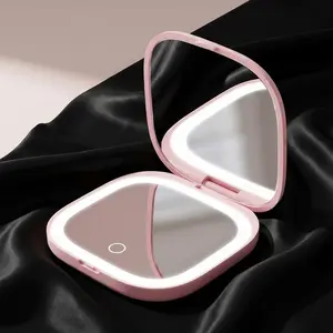 High-Definition 3x Mirror Magnification Portable Flip Cover Circular Folding LED Makeup Mirror with Three Level Dimming & One Side Enlarged 3X Beauty Mini USB Light Emitting Charging Small Mirror Gifts for Men Women Unique Cool Gifts