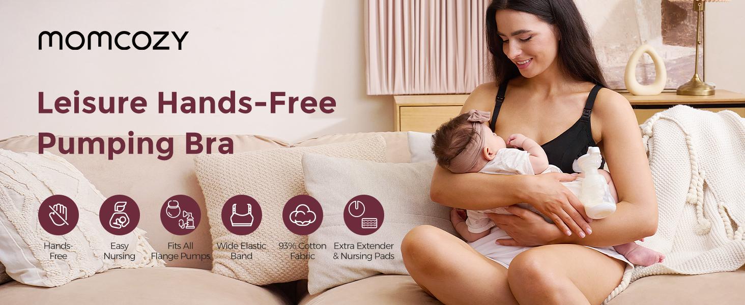 Momcozy Pumping Bra Hands Free, HF049 Upgraded Breast Pump Bra with Widened Band, Pumping Nursing Bra in One, Adjustable Straps
