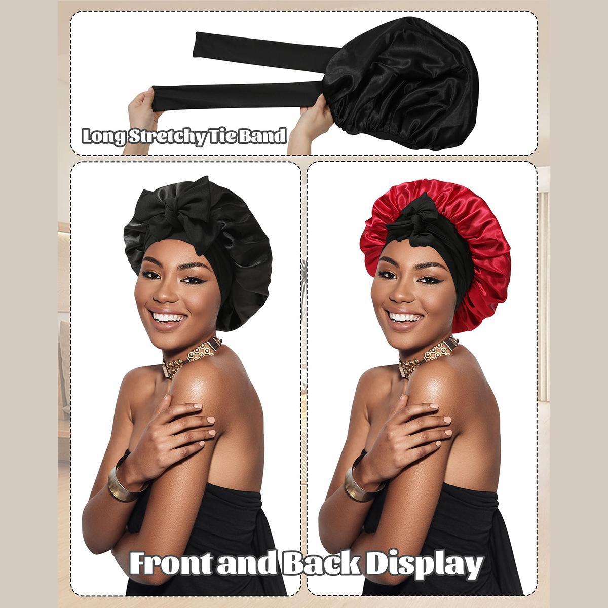AWAYTR Reversible Satin Bonnet for Women Silk-Like Bonnets for Sleeping Hair Care Bonnet with Elastic Tie Band TikTokShopBlackFriday Double Layer Sleep Cap Hair Wrap