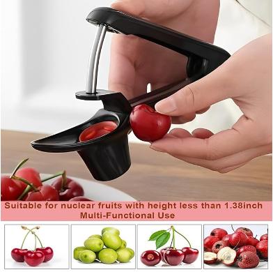 Cherry Pitter - Stainless Steel Olive and Cherries Pitters Corer Tool with Space-Saving Lock Design, Multi-Function Fruit Pit Remover for Cherry Jam (Black) Kitchen Silicone Utensils