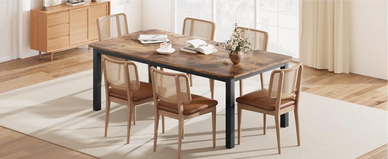 GARVEE Industrial Dining Table for 6-8 People, 78.7" Long Wood Kitchen Table, Rectangle Design Ideal for Dining Room or Meetings, Available in Grey, Retro Brown, and Black & Brown Finishes.