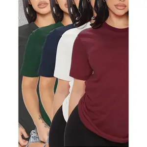 5-Pack Women'S Cotton T-Shirts - Casual Crew Neck, Solid Color, Short Sleeve, Regular Fit, Woven Pullover Tops - Versatile All Seasons Womenswear Basic