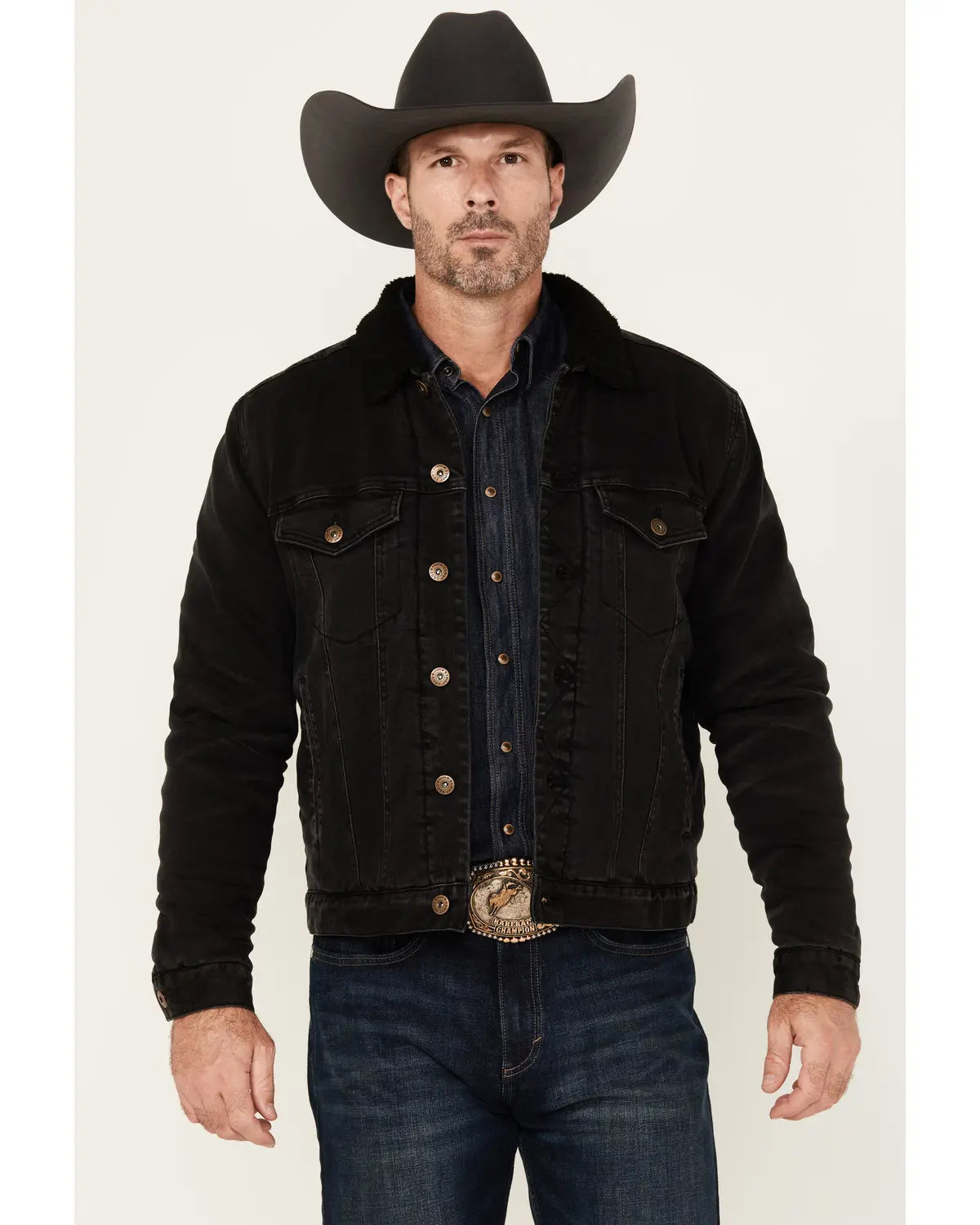 Cody James Men's Men'S Outlaw Sherpa Lined Denim Trucker Jacket - Cjho24o2-Blk