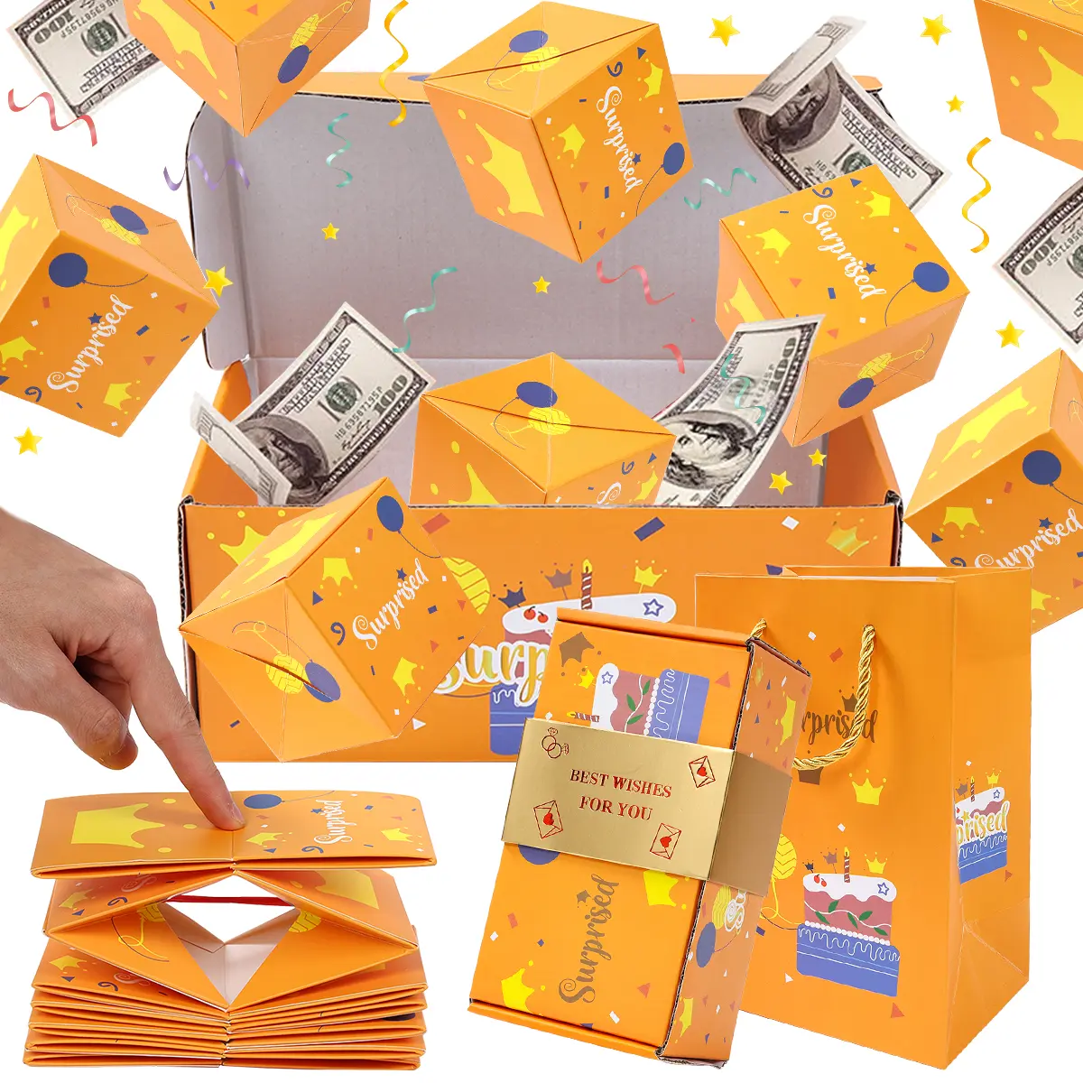 14/22pcs High-Elasticity Pop Gift Box Happy Birthday Gift Money Box - DIY Folding Bounce Gift Box up - Gift Idea for for Women Men Best Friend Girlfriend Wife Sister Fun Versatile, Available in two sizes