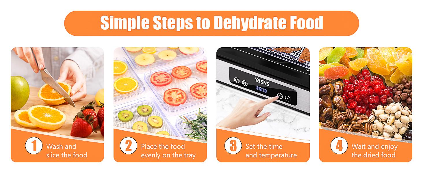 YASHE Food Dehydrator Machine, 5 Stainless Steel Trays, 48H Timer, Temperature Control, Recipe Book – Perfect for Jerky, Meat, Fruit & Dog Treats Appliances