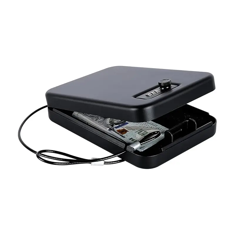 TRRKO Compact Metal Portable Mini Safe - Combination Lock & Key Access, Personal-Safe for Valuables, Office-Home Theft Prevention Security Solution, Security Safes, Personal-Safe Safes