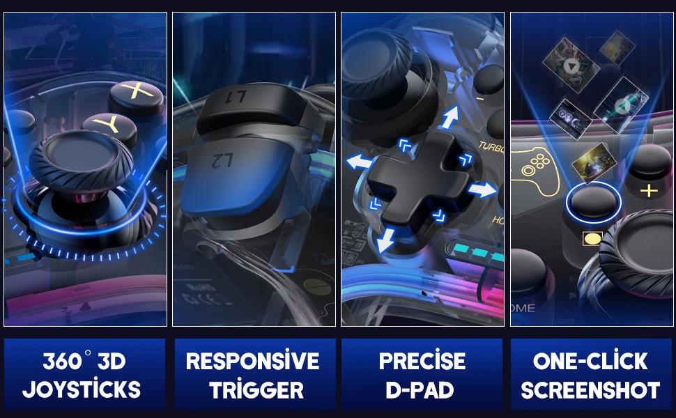 Wireless Switch Controller for Switch/Lite/OLED/PC,Wireless Switch Pro Controllers with RGB Light, Programmable, TURBO & Wakeup