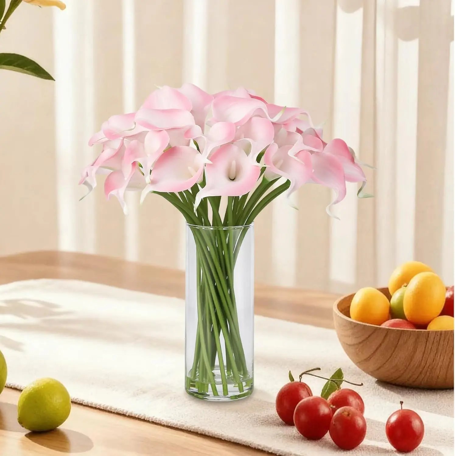 Gaomon 24 Real Touch Calla Lily Artificial Flowers Bouquet Set - Customizable Synthetic Blooms with Natural Gradients, Glass Vase & Faux Water for Room Table Decor, Wedding Centerpieces