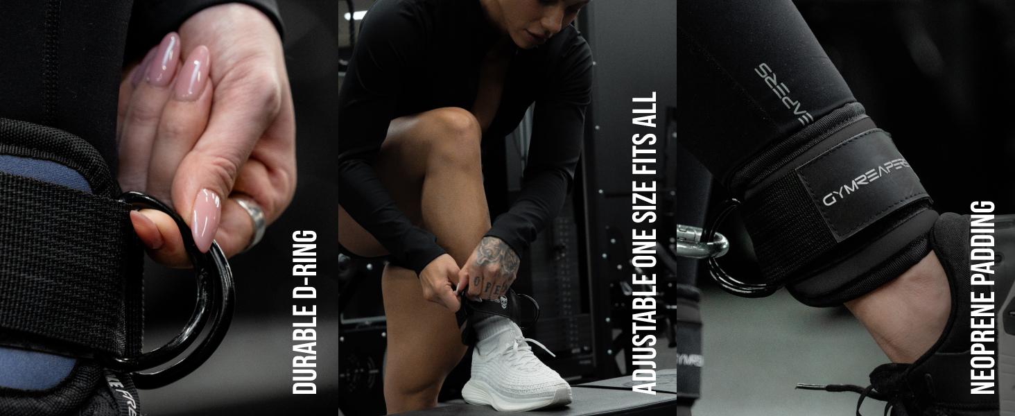 Gymreapers Ankle Straps (Pair) For Cable Machine Kickbacks, Glute Workouts, Lower Body Exercises - Adjustable Leg Straps with Neoprene Padding