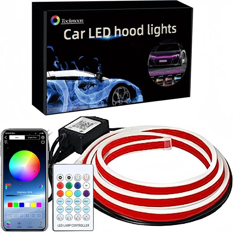 APP-Controlled RGB Dynamic LED Car Hood Light Strip, 1 Count Dynamic Scan Start Up Light Strip with Instruction & Remote Controller, Waterproof Flexible Car Decorative Lights