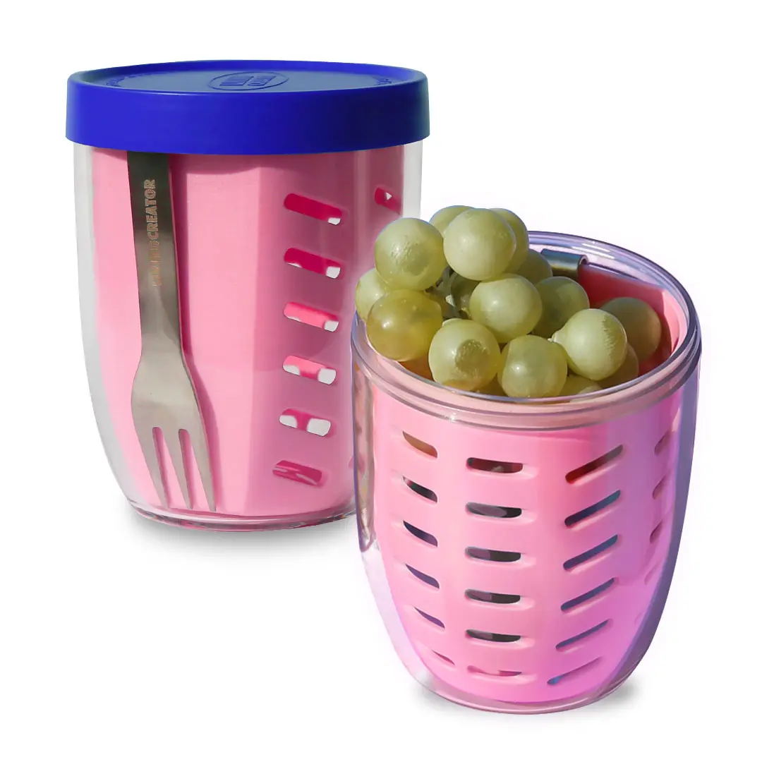 Keeper Pot 6 Color I Built-in Strainer & Stainless Fork | BPA-Free ESSTEN Material, Leakproof Stackable Salad & Fruit Container, Dishwasher Safe Freshness Lock Design, 20 oz / 600mL