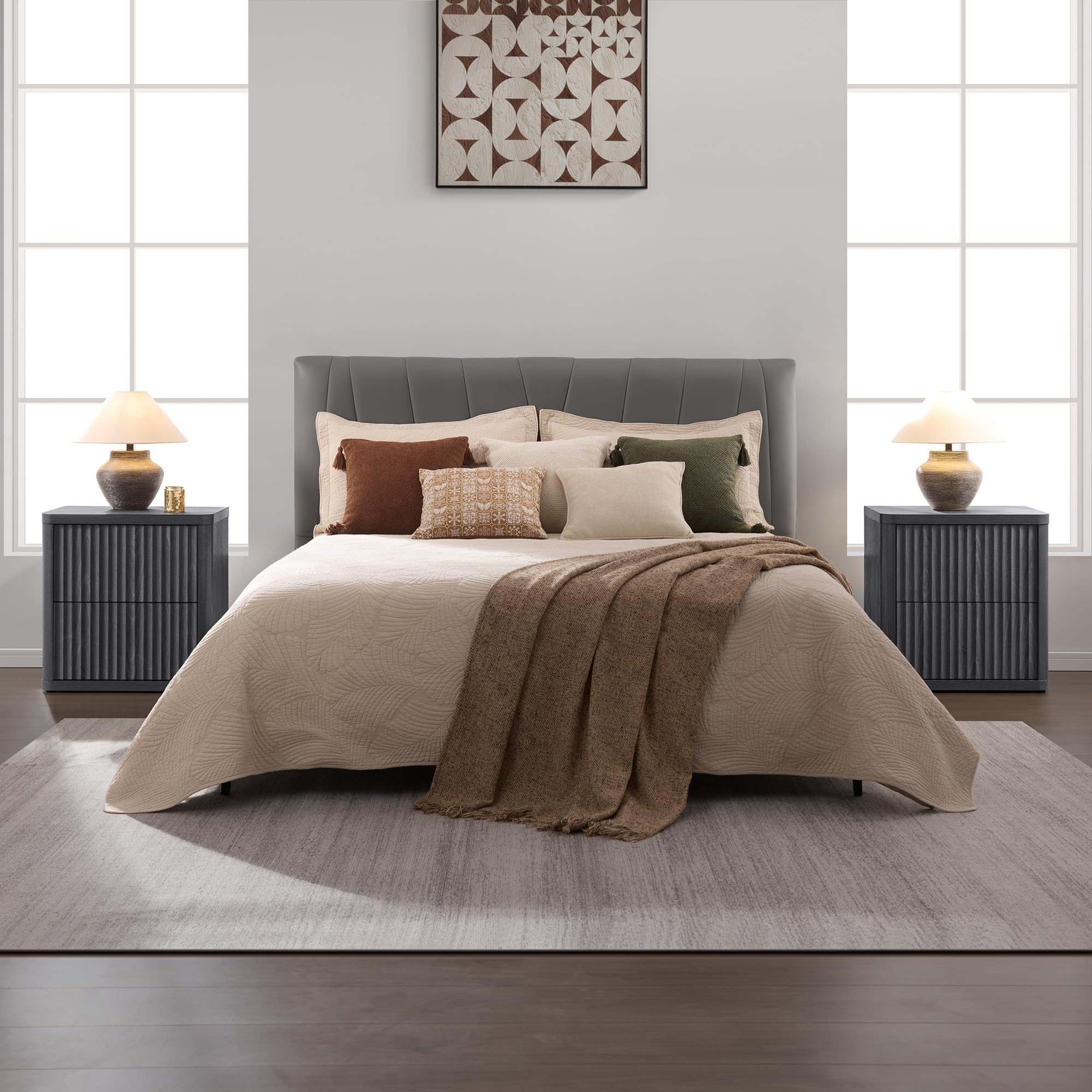 SICOTAS Set of 2 Nightstands, Fluted Modern Bedside Tables with 2 Large Handless Drawers - 22.75" Wide Small End Tables, Curved Edge Design for Bedroom & Living Room SICOTAS Set of 2 Nightstands, Fluted Modern Bedside Tables with 2 Large Handless Drawers - 22.75" Wide Small End Tables, Curved Edge Design for Bedroom & Living Room