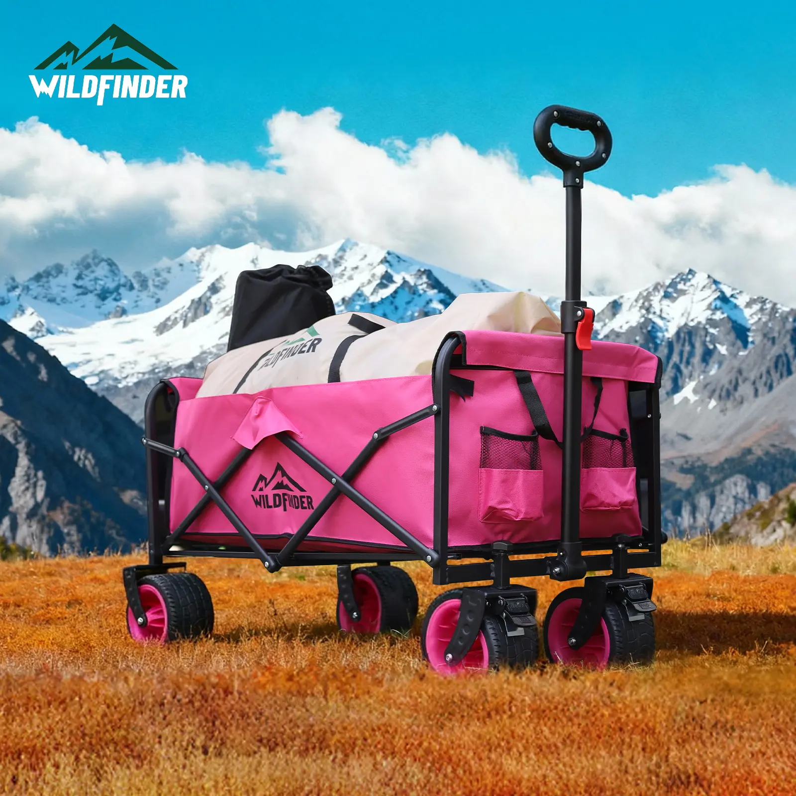 Portable Folding Utility Wagon, Lightweight Collapsible Cart with Wheels & Adjustable Handle, 330 lbs Heavy-Duty Wagon for Camping, Garden, Sports and Groceries