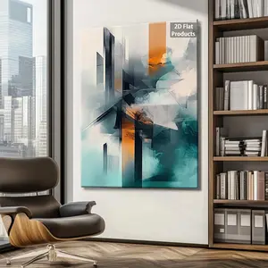 2D Flat, Luxurious Abstract Teal Suitable for Bedrooms & Bathrooms - Framed Painting, Retro/Art Deco Style Wood Frame Decor,, HD for New Year's Gift & Decoration, 2D Flat	