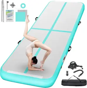 FBSPORT 16ft/20ft Inflatable Gymnastics Mat for Home & Professional Use with Electric Air Pump 4/8" Thickness for Cheerleading Yoga Water Training