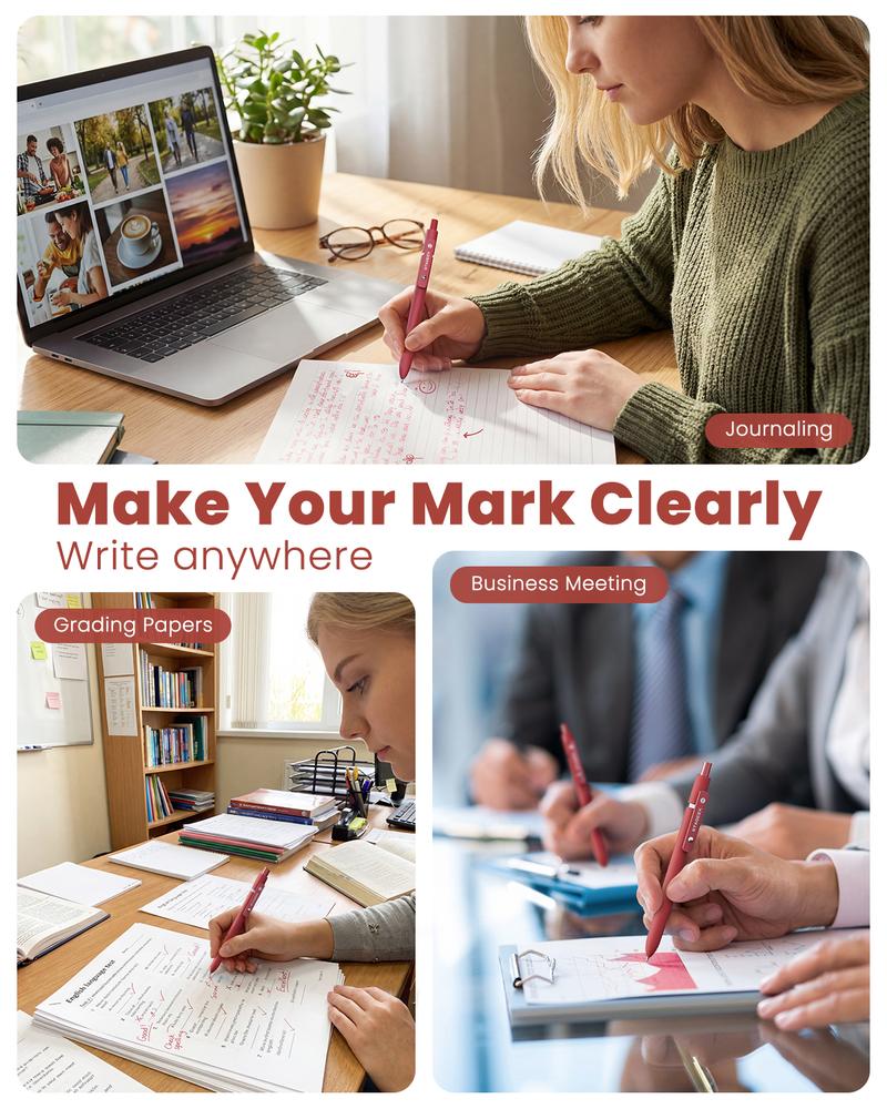 STAGEEK Red Gel Pens, 12Pcs Quick Dry Red Ink Pens with 3 Extra Refills, Fine Point Retractable Smooth Writing Pens for Journaling, Note Taking, School Supplies, Nurse Aesthetic, Office(Red &Black & Blue)