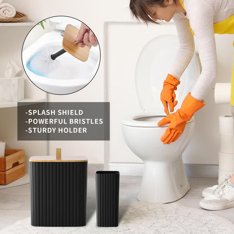 Black Bathroom Set with Shower Curtain, Trash Can, Toilet Brush Holder, Soap Dispenser, and More, Modern Bathroom Accessories