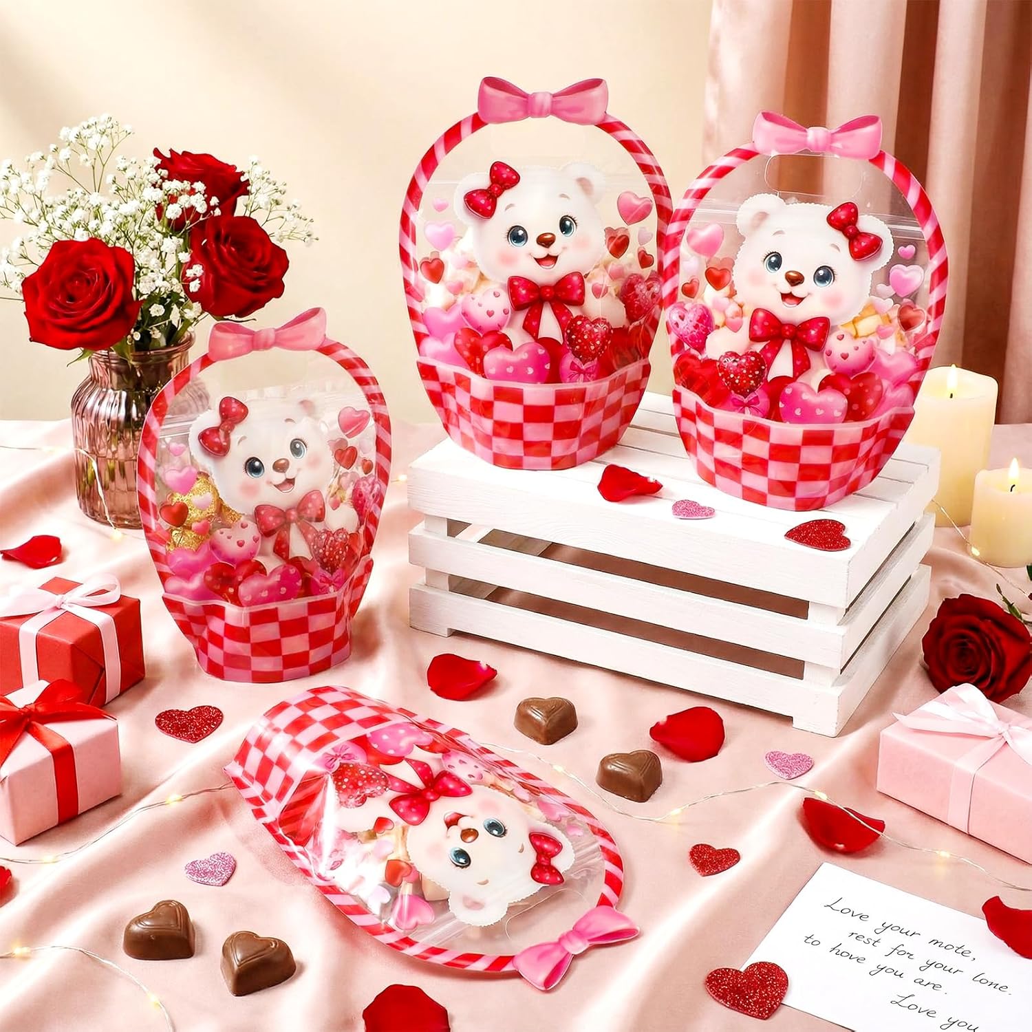 25/50 Pcs Easter Goodie Bags Plastic Candy Gift Bags with Handle Bunny Chick Pattern Transparent Treat Bags for Teacher Students Office Employee Coworker,Easter Egg Hunting Supplied,Appreciation Gift for Birthday Wedding Valentine's Day Celebration Gift