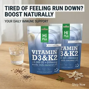 HiPlus 2-Pack Vitamin D3 & K2 10,000 IU + 200 mcg Promotes Bone Health & Supports Immune System, Premium High Dose Vitamin Daily Essential, Coconut Oil Formula, 300 Softgels fitness oz healthcare