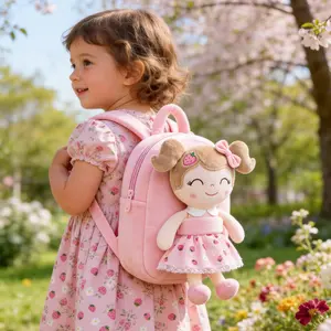 Gloveleya Toddler Backpack with Detachable Plush Doll - 9" Mini Floral Girl School Bag for Ages 2-4, Ultra-Soft Kids Travel Daypack for Spring Outing, Preschool & Daycare Essentials