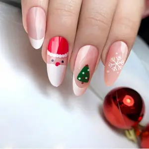 Christmas Press on Nails Short Square Fake Nails with Cute Santa Claus Winter Snowflake Design Gold Glitter 24 Pcs Acrylic Full Cover Artificial Stick on Nails for Women Festive Nail Art