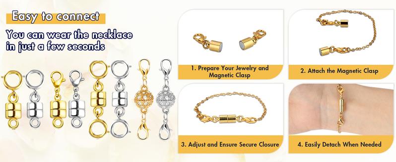 Magnetic Necklace Clasps 14K Gold Silver Lobster Clasp 12Pcs Jewelry Extender Easy Use Rustproof Closures for Necklaces Bracelets Crafting