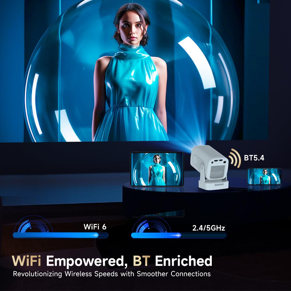 Auto Focus HY310 Intelligent Projector Google Assistant with 4K Support 330ANSI Dual WiFi6 Wireless Bluetooth5.4 1080P Native Auto Keystone Correction Androdi 11 Built-in Speaker Home Cinema Movie Outdorr