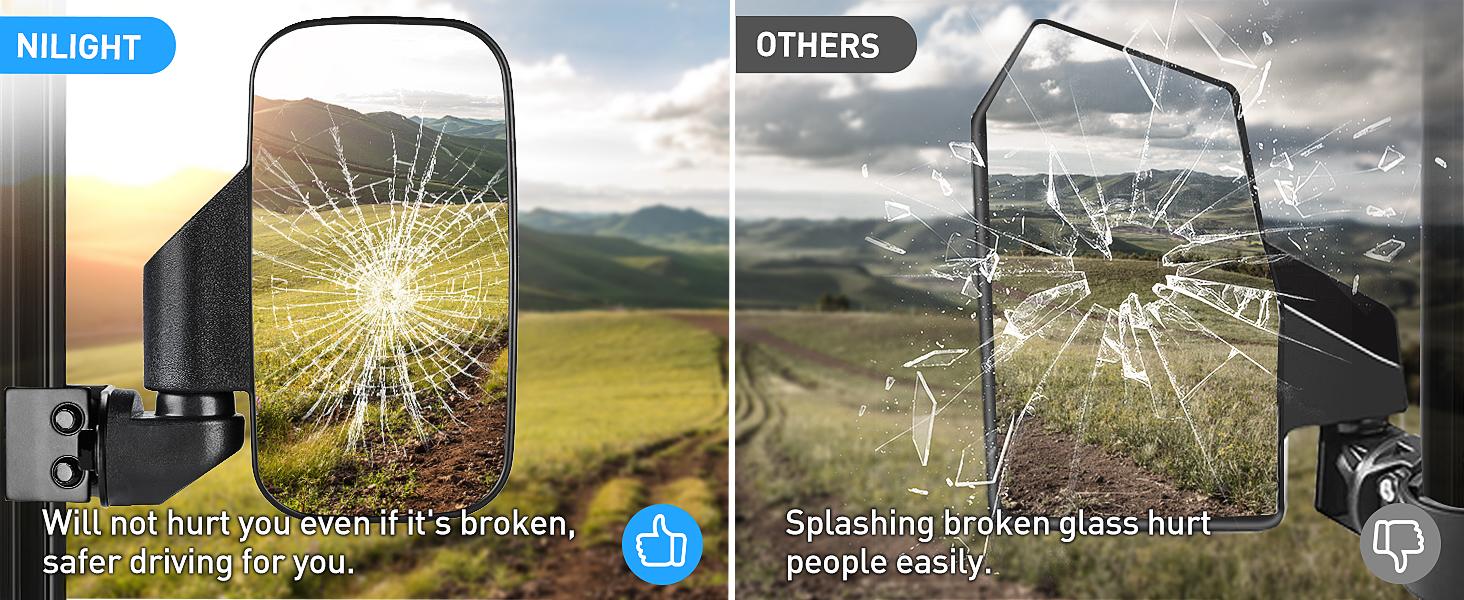 Nilight UTV Side Mirrors Compatible With 2015-2023 Polaris Ranger 1000 Can-Am Defender Maverick Trail Pro-Fit Cage Profiled Tube Adjustable Break-Away Rear View Mirror Car Accessories Truck