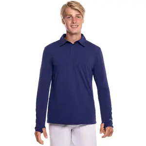 Men's Arobello Long Sleeve Golf Polo | Navy Diamond Jacquard
