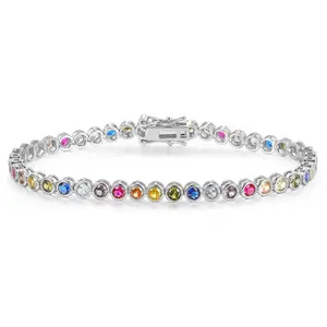 GEMSME Unisex 3MM Bezel Setting Round Cut CZ Tennis Bracelet Waterproof Cubic Zirconia Classic Birthday Engagement Gift Valentines Day ATS62202