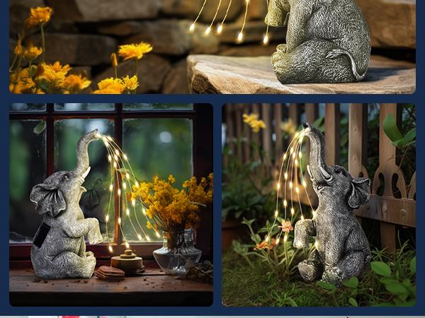 【Spring Glow Up】GIGALUMI Statue Garden Decor Elephant/Turtle/Squirrel/Dragon/Dinosaur/Angel/Bunny Figurine Solar Powered LED Lights, Solar Light Outdoor, garden accessories, backyard lights,  Birthday Gifts, Decor for Garden, Patio, Yard