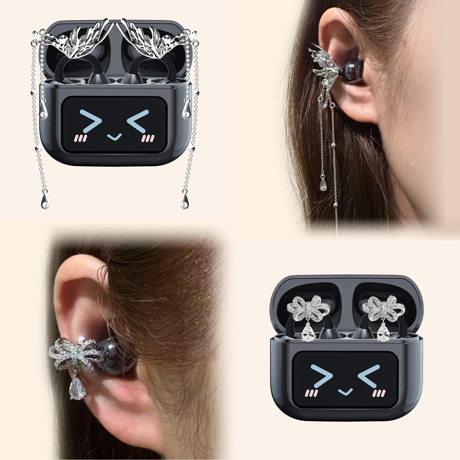 [Spring Deals] Tukio 2026 M100 Fashion Clip-On Earphones, featuring interchangeable earring accessories, an audio-visual touchscreen, and wireless audio transmission technology. Equipped with Bluetooth 6.0 for faster and more stable connections.