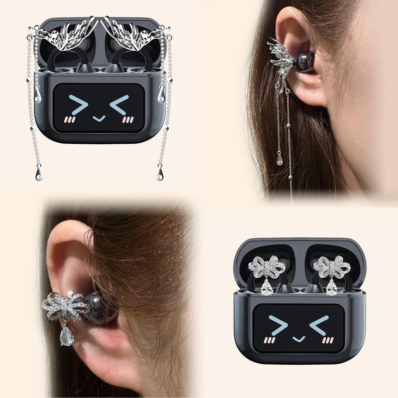 [Valentine's Day] Tukio 2026 M100 Fashion Clip-On Earphones, featuring interchangeable earring accessories, an audio-visual touchscreen, and wireless audio transmission technology. Equipped with Bluetooth 6.0 for faster and more stable connections