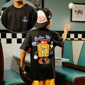 Youth & Adult 2 Sided Batter Up Baseball T-Shirt, Retro Cartoon Waffle Baseball Graphic Tee Funny Baseball Lover Shirt Vintage Sports Fan Tee Game Day Baseball Outfit Gift, Youth Clothes, Trending Tees, Kids Clothing, Family Shirt, Birthday Gift