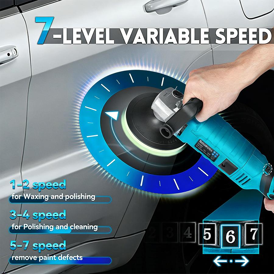 Buffer Polisher, 1600W 7 Inch Rotary Buffer Polisher Waxer, 7 Variable Speed 500-3300 RPM, Detachable Handle for Car, Boat Sanding, Polishing, Waxing