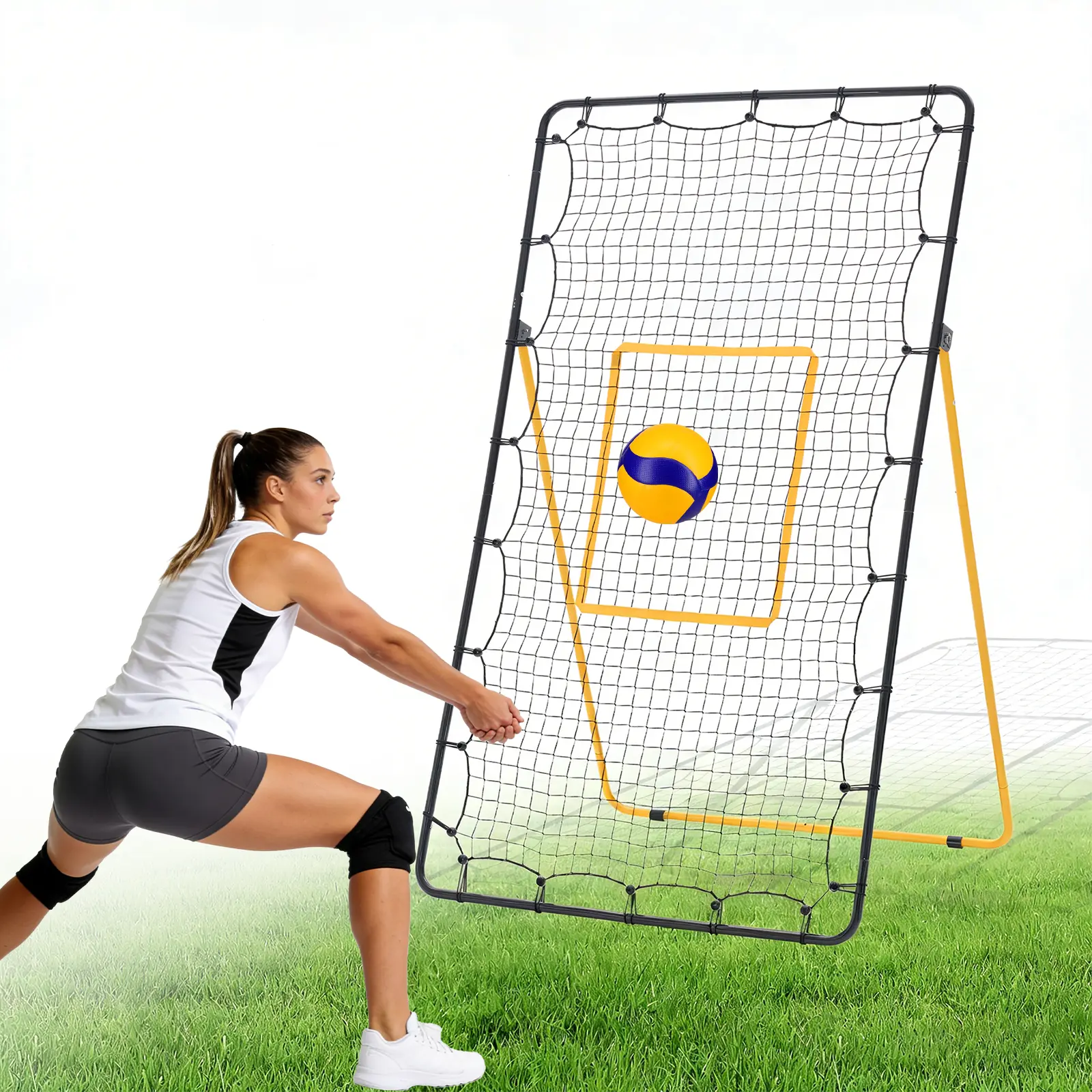 Sweetcrispy 7x4 ft Volleyball Rebounder Net, Lightweight Heavy-Duty Steel Frame, High-Tensile Mesh, 5 Adjustable Angles, Storage Bag Included, Portable Setup, Consistent Energetic Returns, No Dead Zones, Beach/Park Use, Solo/Team Drills, All Ages