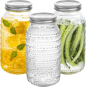 Wide Mouth Mason Jars 64 oz, 3 Pack Large Half Gallon Mason Jars with Airtight Lids and Bands, Clear Glass Canning Jars for Preserving, Pickling, Fermenting, Meal Prep & DIY Crafts
