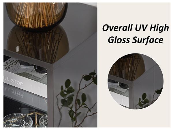 AMERLIFE Modern High Gloss 68" Fireplace TV Stand, Media Entertainment Center with Electric Fireplace & LED Lights for TVs up to 78", TV Console Cabinet with Adjustable Glass Shelves