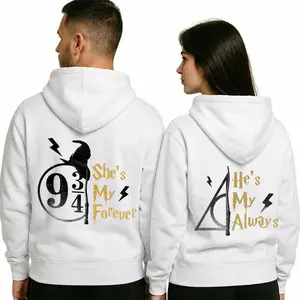 [Graphic Hoodie] Couple Matching Hoodies/T-Shirt - He's My Always & She's My Forever Couple Graphic Hoodie Unisex Pullover Hooded Sweatshirt
