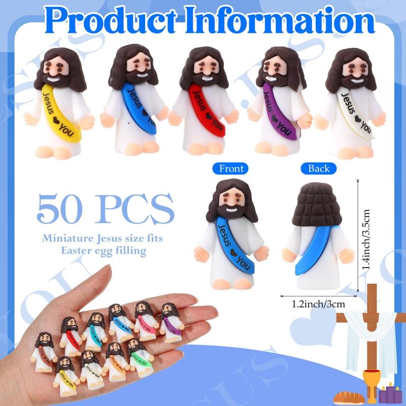 100PCS Mini Jesus Figures Multicolor Original Design Jesus Loves You Little Christ Rubber Hide and Seek Toys Religious Gifts Easter Egg Stuffers Christmas Sunday School Baptism Party Favors
