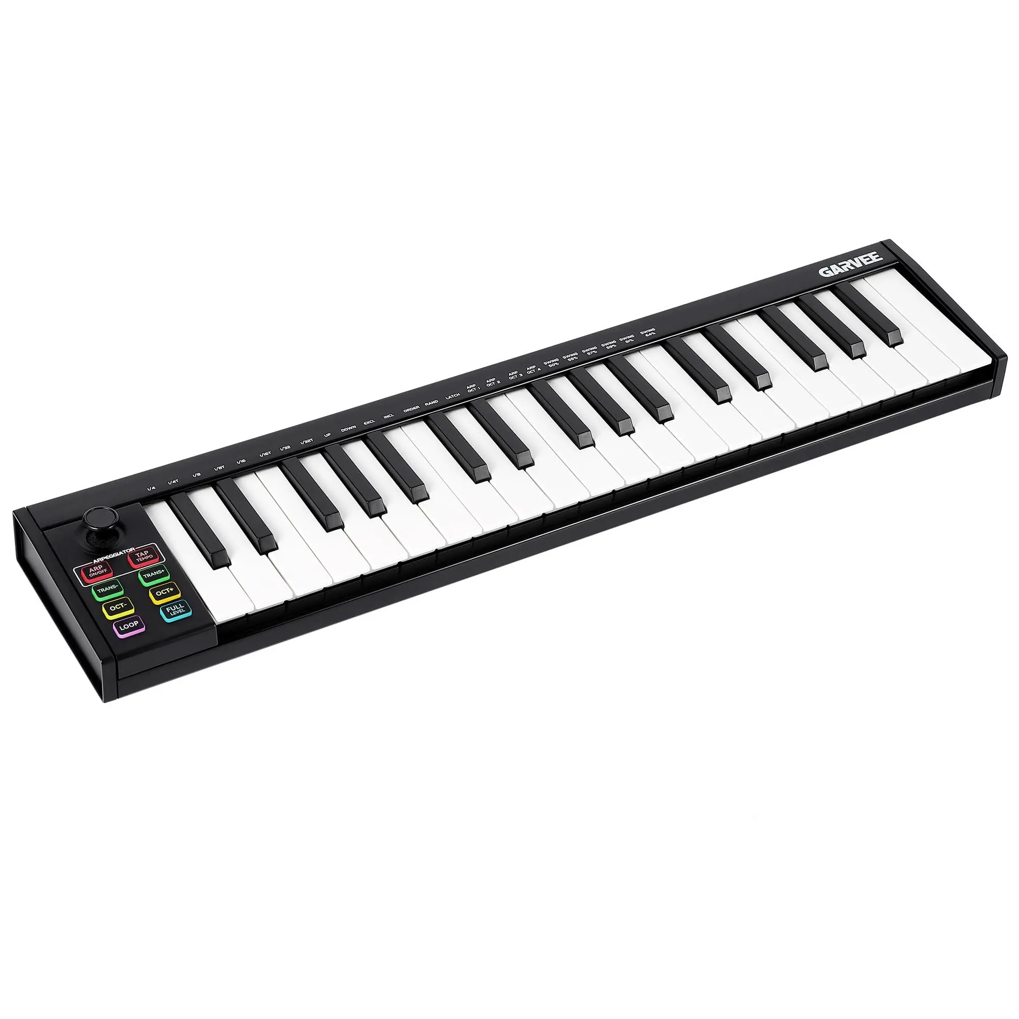 Black Electronic Multifunction 37-Standard-Key MIDI Keyboard Controller, 8 Drum Pads, Digital Display, Streamlined DAW Software Integration for Music Production