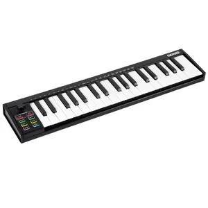 37-Key MIDI Keyboard Controller with 8 Drum Pads, OLED Display & DAW Software Integration for Music Production (Black)