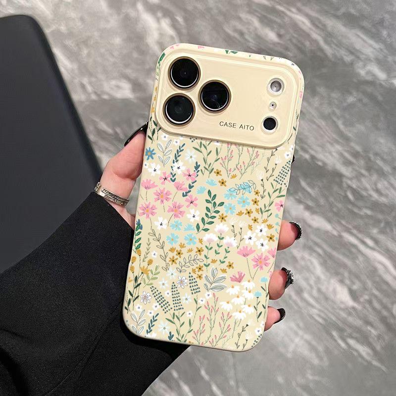 Fresh Floral Print Phone Case for iPhone 17 Pro Max 17Air 17 16E 16 15 14 13 12, Ultra Skin-Friendly TPU, All-Inclusive Glass Lens Protection, Aesthetic Flower Pattern Gift, Dopamine Ins Style Summer Cover, Shockproof Slim Case, Lens Window Design