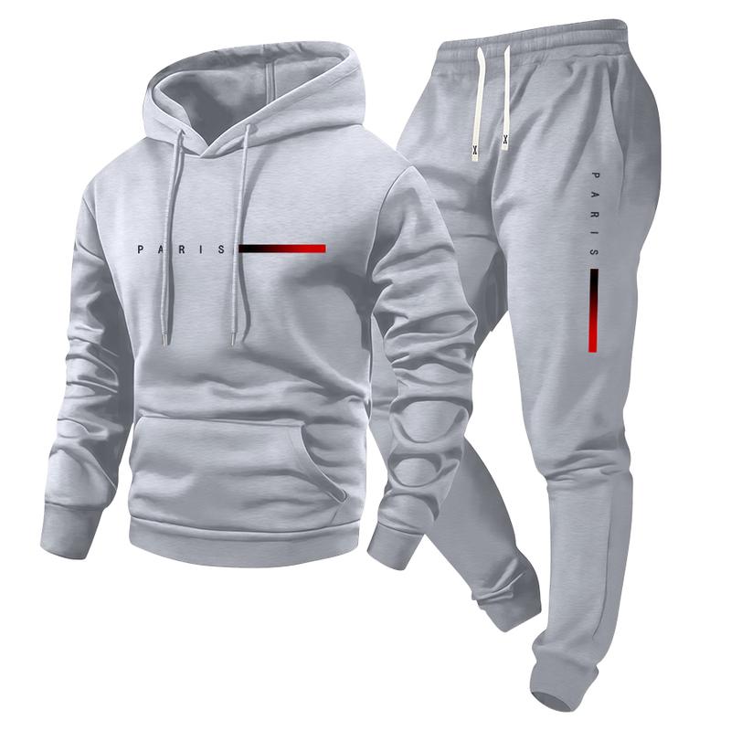 Men's Spring/Fall Paris Letter Print Hooded Sweater & Elastic Waist Drawstring Trousers Set Stylish Casual Two-Piece Gift for Husband or Boyfriend Men's Spring/Fall Paris Letter Print Hooded Sweater & Elastic Waist Drawstring Trousers Set Stylish Casual Two-Piece Gift for Husband or Boyfriend