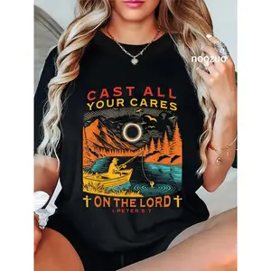100% Cotton Cast All Your Cares On The Lord 1-Peter 5:7 Retro Vintage T-Shirt